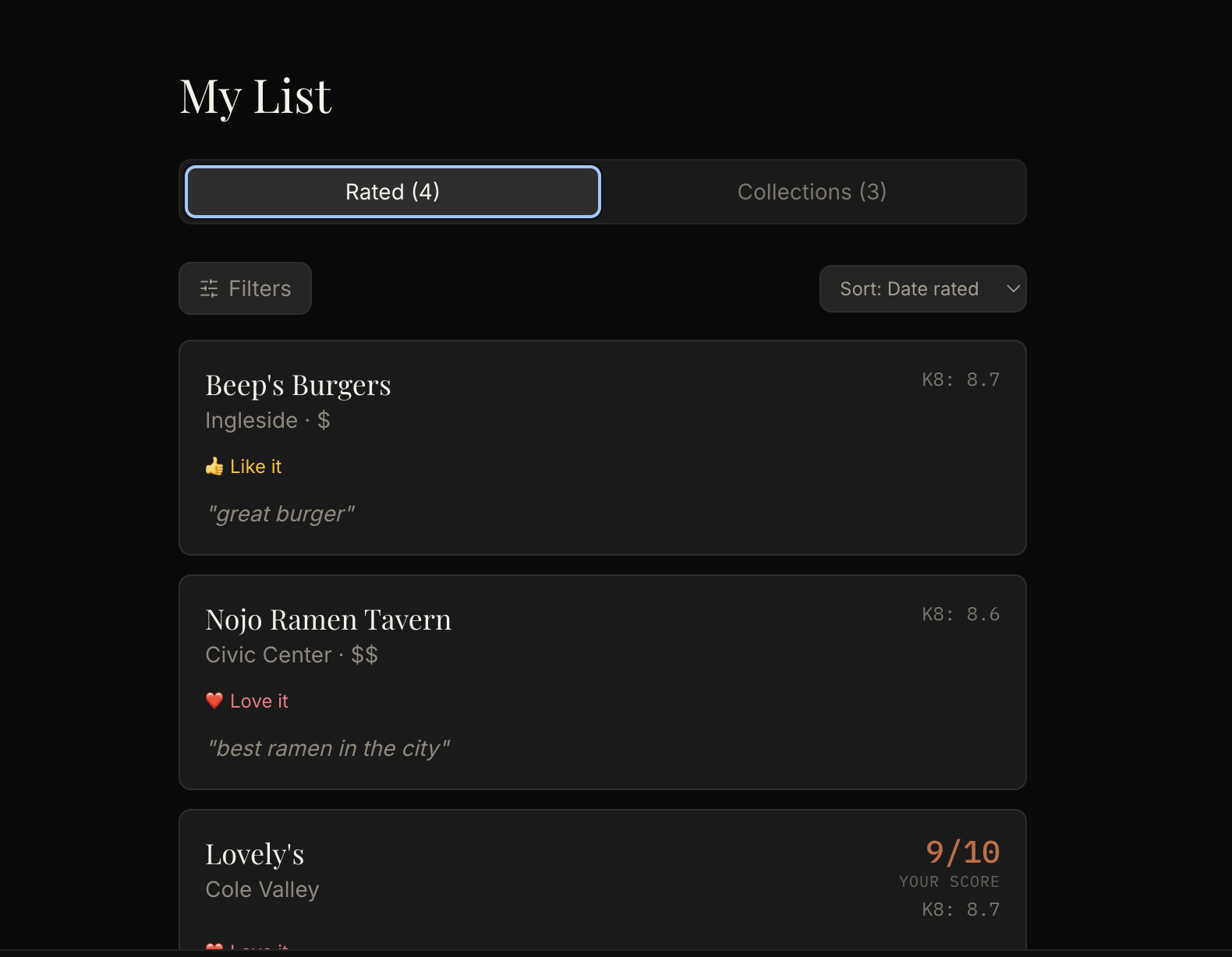 K8Nite my list — rated